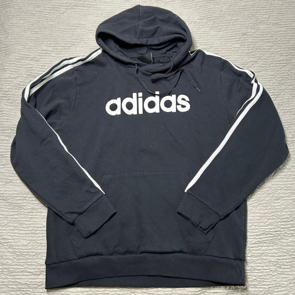 Adidas Mens Essentials Linear Hoodie Black White Logo DU2040 Size Large